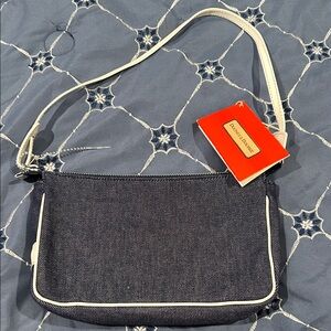 Dooney & Bourke Navy Denim Shoulder Bag with White Trim